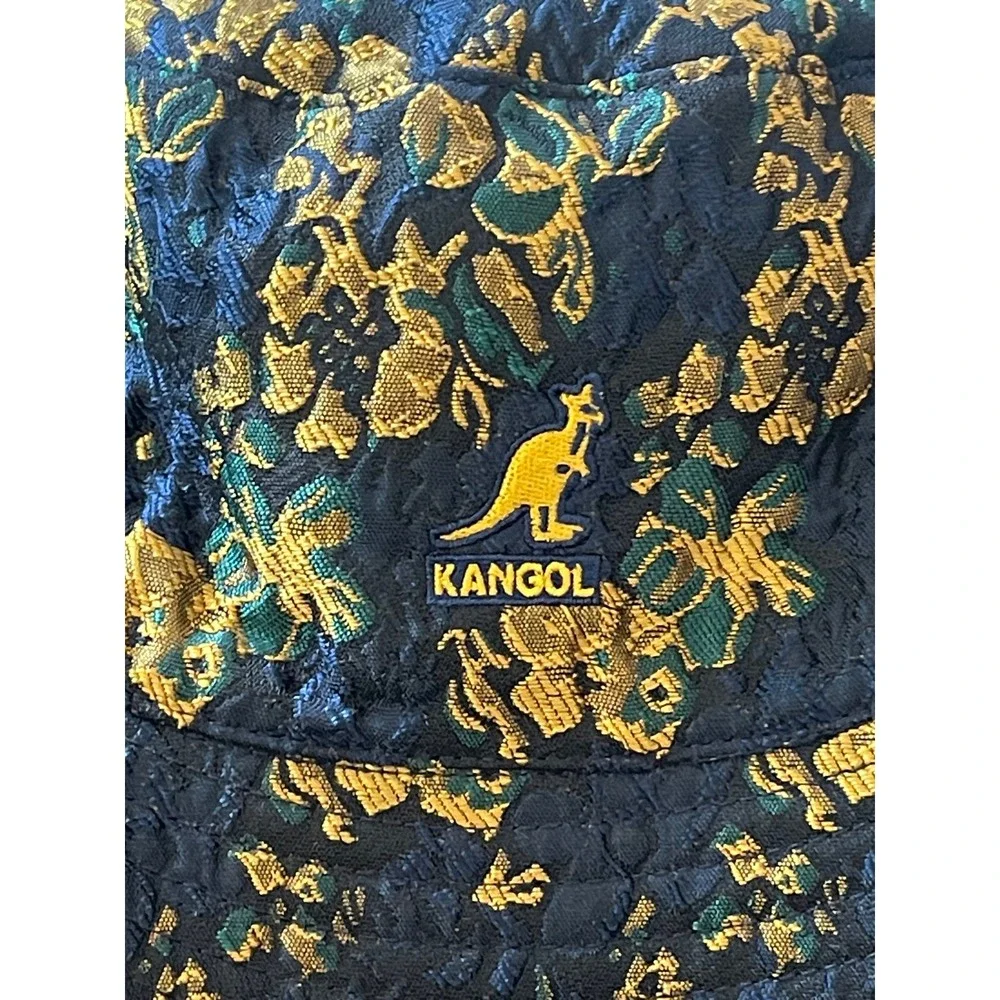 Kangol Floral Jacquard Reversible Bucket Hat Navy Gold Teal K5396 Large NWOT
